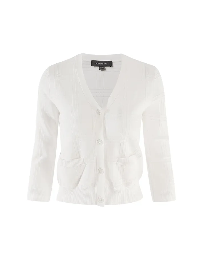 MARYLING Knitwear VNeck Pocket Cropped Knit Cardigan White 8211 Women