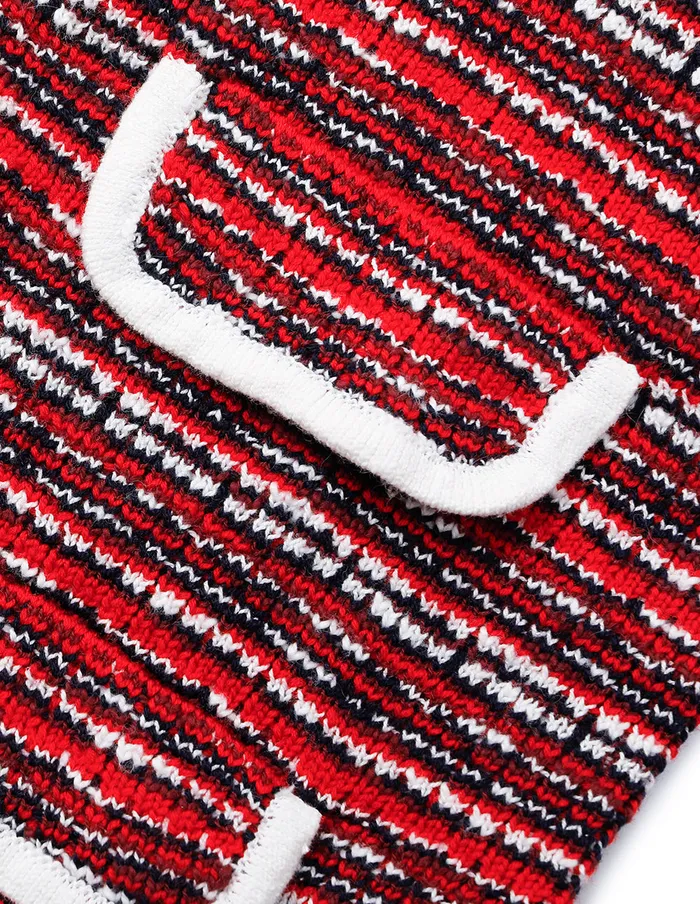 MARYLING Knitwear VNeck Red and White Checkered Tweed MultiPockets Knit Cardigan Red 8211 Women MARYLING Knitwear VNeck Red and White Checkered Tweed MultiPockets Knit Cardigan Red 8211 Women