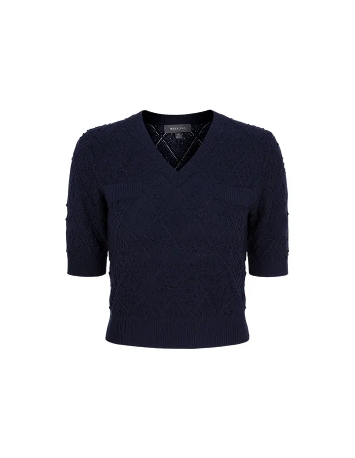 MARYLING Knitwear VNeck ShortSleeve Diamond Check Cardigan Darkblue 8211 Women MARYLING Knitwear VNeck ShortSleeve Diamond Check Cardigan Darkblue 8211 Women