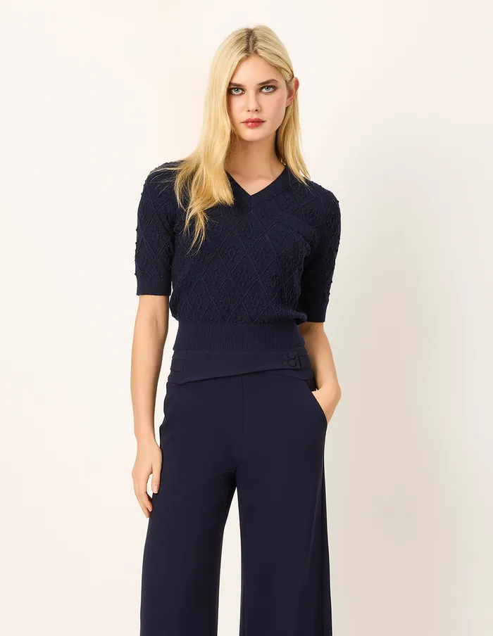 MARYLING Knitwear VNeck ShortSleeve Diamond Check Cardigan Darkblue 8211 Women MARYLING Knitwear VNeck ShortSleeve Diamond Check Cardigan Darkblue 8211 Women