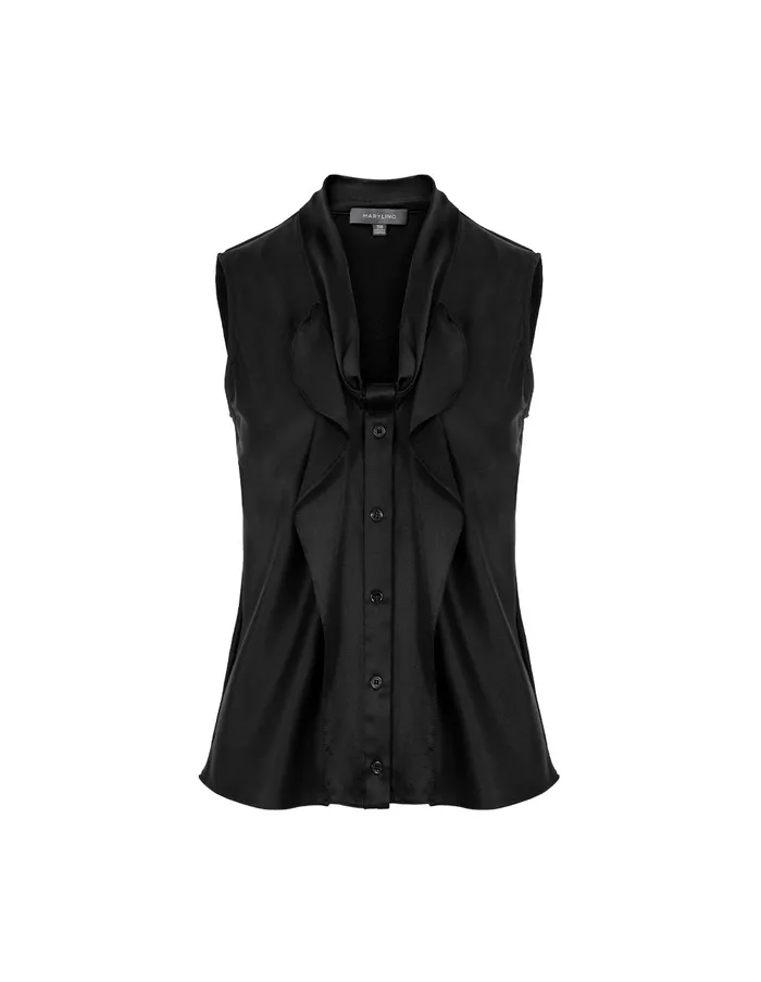 MARYLING Knitwear VNeck Silk Vest With Ruffles Chest Black 8211 Women MARYLING Knitwear VNeck Silk Vest With Ruffles Chest Black 8211 Women