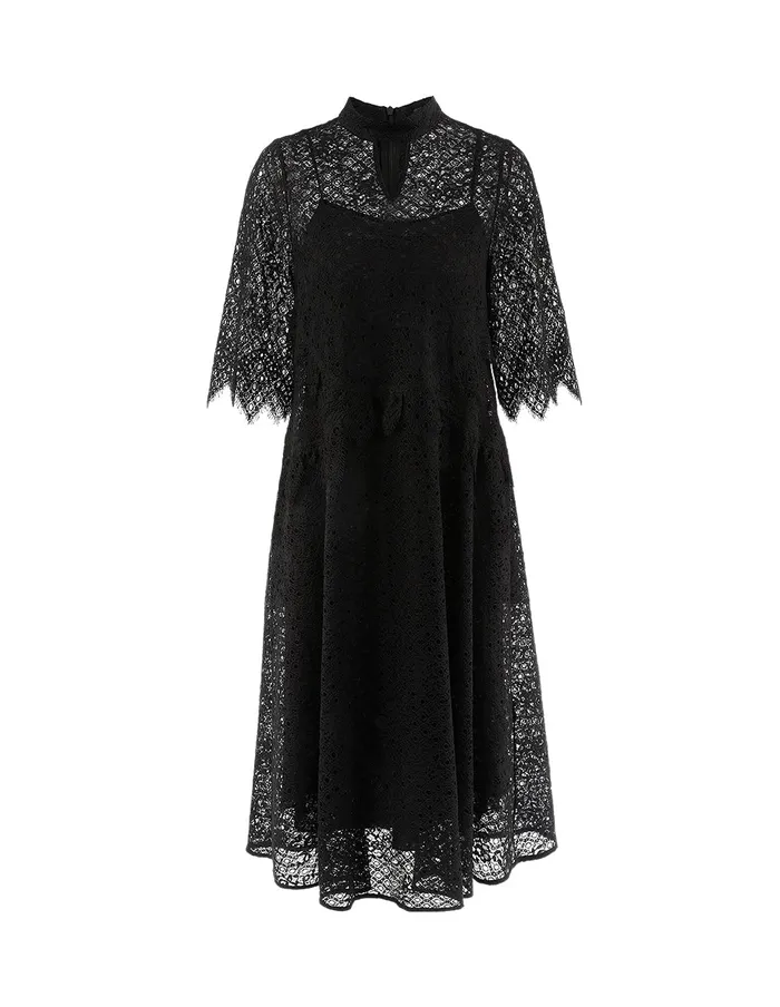 MARYLING Lace Dress HIGH COLLAR ALINE LACE DRESS Black 8211 Women MARYLING Lace Dress HIGH COLLAR ALINE LACE DRESS Black 8211 Women