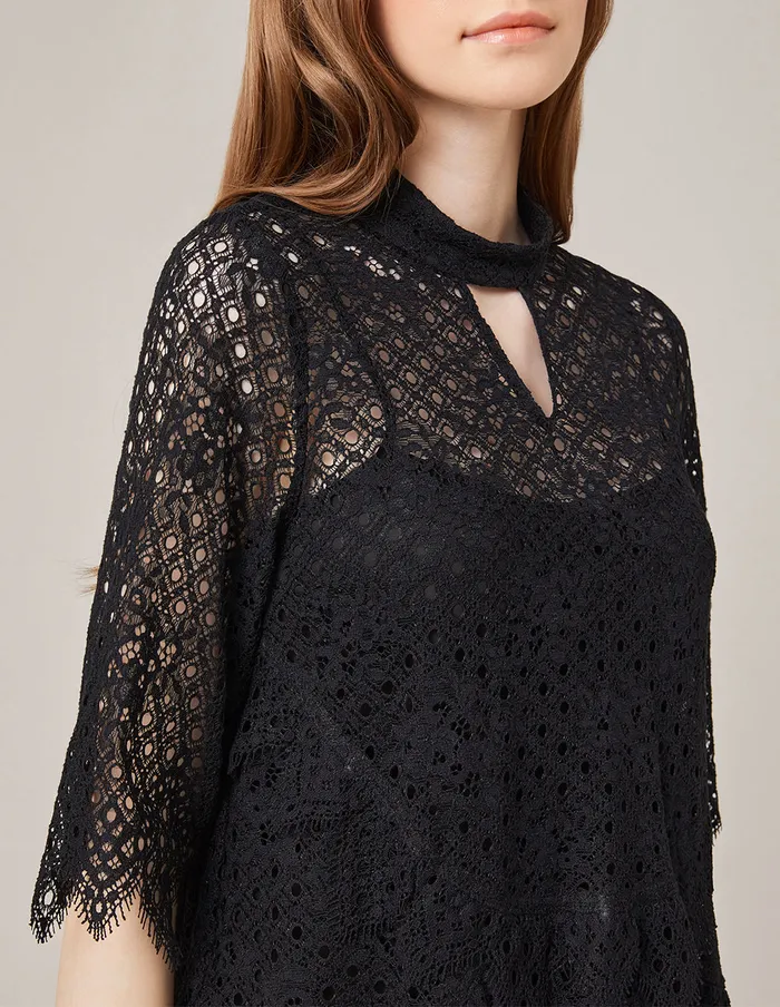 MARYLING Lace Dress HIGH COLLAR ALINE LACE DRESS Black 8211 Women MARYLING Lace Dress HIGH COLLAR ALINE LACE DRESS Black 8211 Women