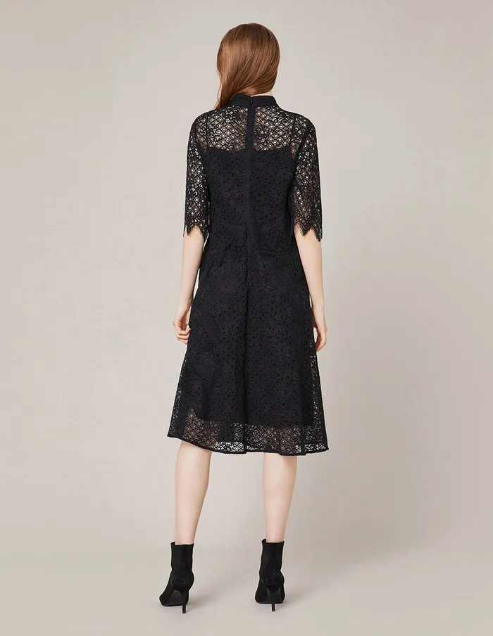 MARYLING Lace Dress HIGH COLLAR ALINE LACE DRESS Black 8211 Women MARYLING Lace Dress HIGH COLLAR ALINE LACE DRESS Black 8211 Women
