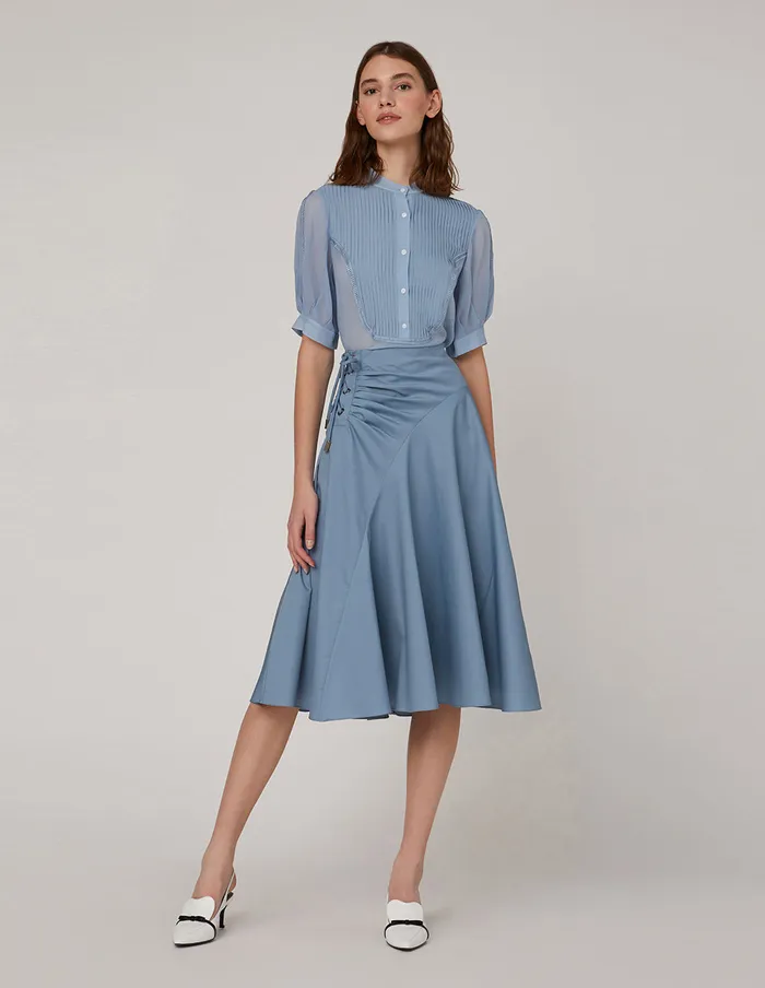 MARYLING Offce Dress Flared Pleats Umbrella Hem Skirt Blue 8211 Women
