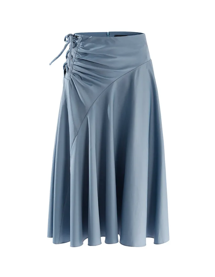 MARYLING Offce Dress Flared Pleats Umbrella Hem Skirt Blue 8211 Women MARYLING Offce Dress Flared Pleats Umbrella Hem Skirt Blue 8211 Women