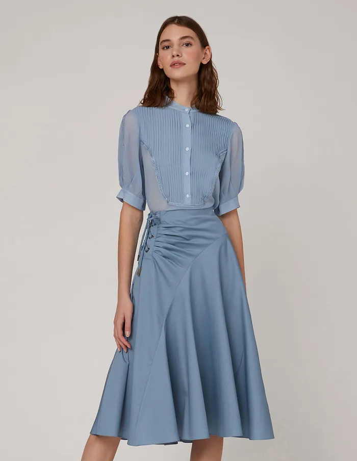 MARYLING Offce Dress Flared Pleats Umbrella Hem Skirt Blue 8211 Women MARYLING Offce Dress Flared Pleats Umbrella Hem Skirt Blue 8211 Women