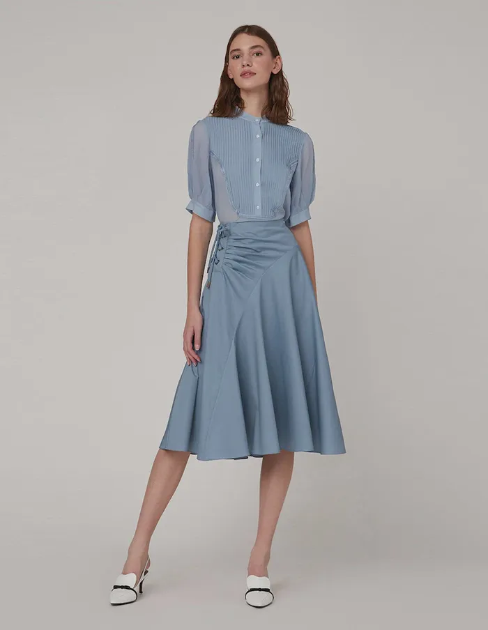 MARYLING Offce Dress Flared Pleats Umbrella Hem Skirt Blue 8211 Women MARYLING Offce Dress Flared Pleats Umbrella Hem Skirt Blue 8211 Women