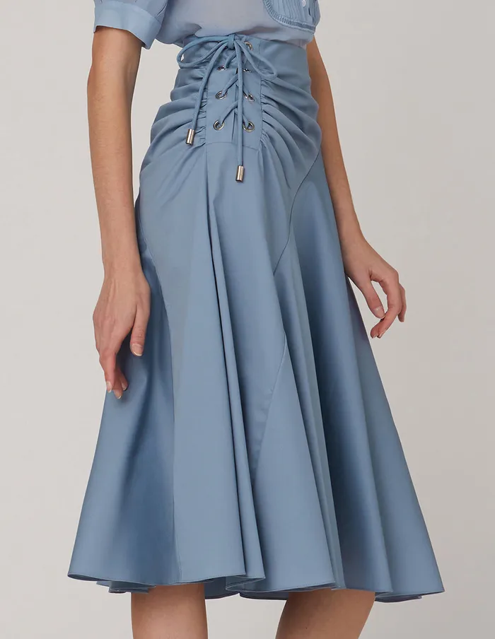 MARYLING Offce Dress Flared Pleats Umbrella Hem Skirt Blue 8211 Women MARYLING Offce Dress Flared Pleats Umbrella Hem Skirt Blue 8211 Women
