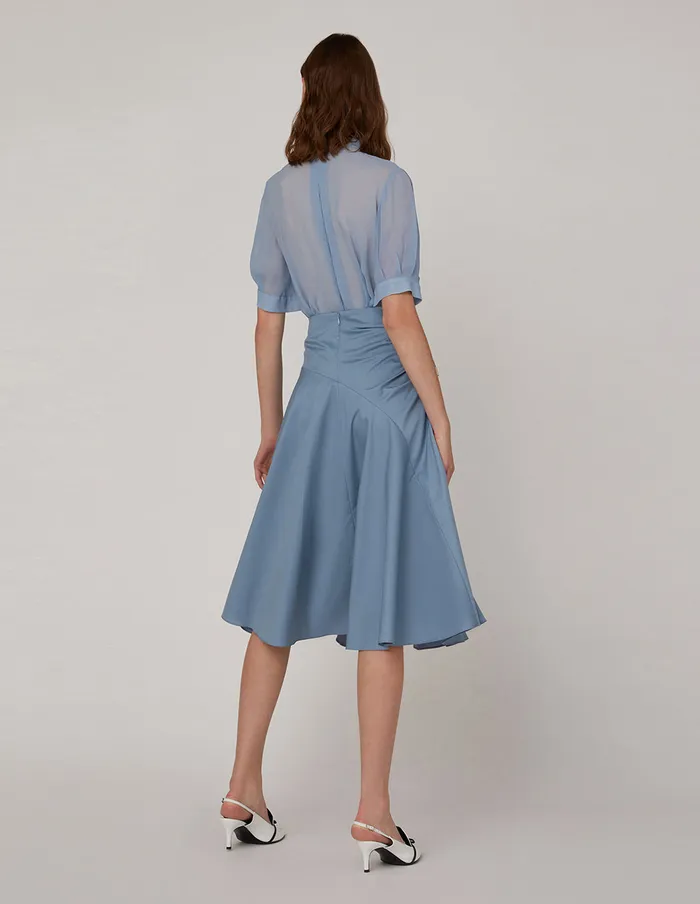 MARYLING Offce Dress Flared Pleats Umbrella Hem Skirt Blue 8211 Women MARYLING Offce Dress Flared Pleats Umbrella Hem Skirt Blue 8211 Women