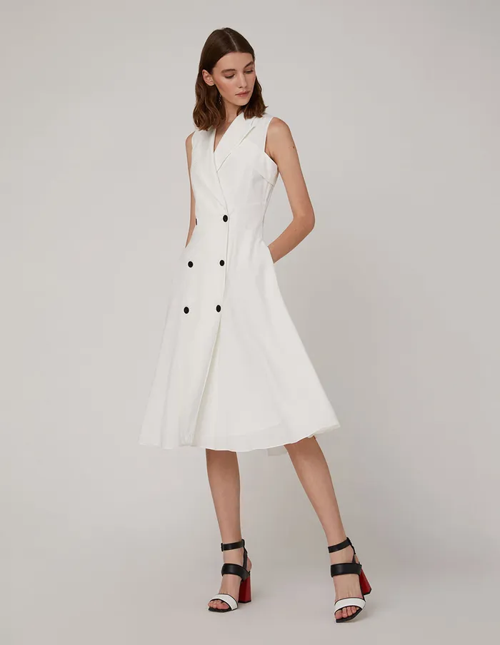 MARYLING Offce Dress White DoubleBreasted Suit Collar Swing Dress White 8211 Women MARYLING Offce Dress White DoubleBreasted Suit Collar Swing Dress White 8211 Women