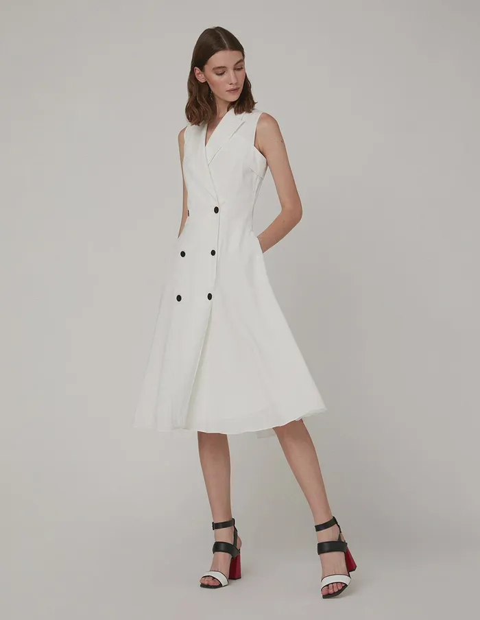 MARYLING Offce Dress White DoubleBreasted Suit Collar Swing Dress White 8211 Women MARYLING Offce Dress White DoubleBreasted Suit Collar Swing Dress White 8211 Women