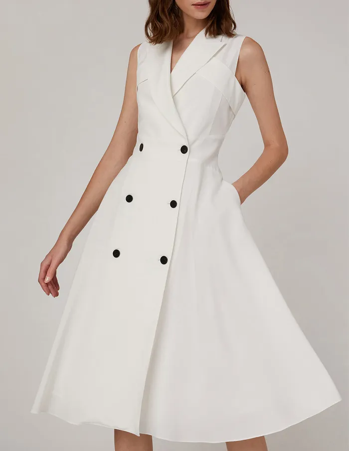 MARYLING Offce Dress White DoubleBreasted Suit Collar Swing Dress White 8211 Women MARYLING Offce Dress White DoubleBreasted Suit Collar Swing Dress White 8211 Women