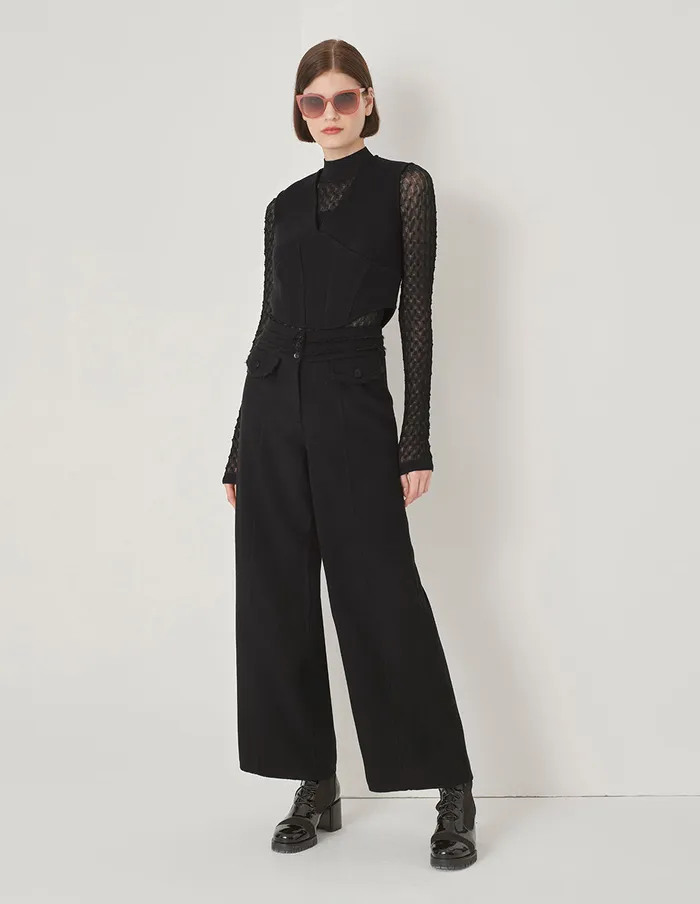 MARYLING Pants and Shorts Black Cropped WideLeg Pants With Pleated Waist Black 8211 Women MARYLING Pants and Shorts Black Cropped WideLeg Pants With Pleated Waist Black 8211 Women