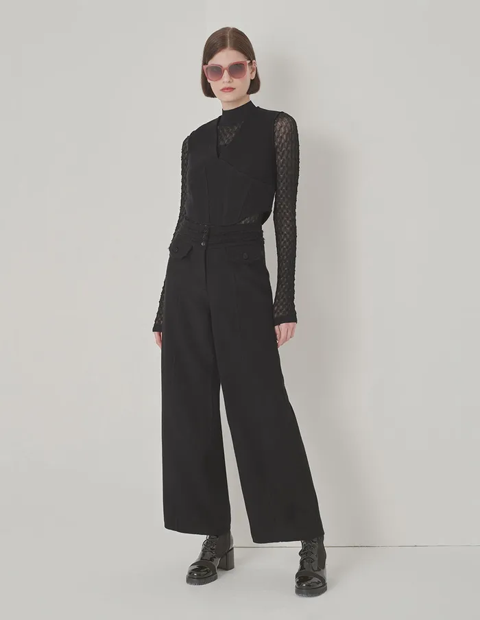 MARYLING Pants and Shorts Black Cropped WideLeg Pants With Pleated Waist Black 8211 Women MARYLING Pants and Shorts Black Cropped WideLeg Pants With Pleated Waist Black 8211 Women