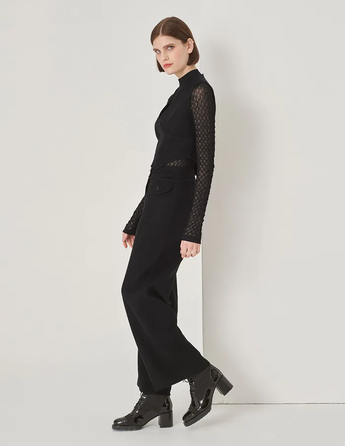 MARYLING Pants and Shorts Black Cropped WideLeg Pants With Pleated Waist Black 8211 Women MARYLING Pants and Shorts Black Cropped WideLeg Pants With Pleated Waist Black 8211 Women