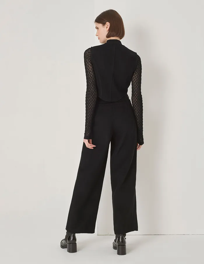 MARYLING Pants and Shorts Black Cropped WideLeg Pants With Pleated Waist Black 8211 Women MARYLING Pants and Shorts Black Cropped WideLeg Pants With Pleated Waist Black 8211 Women