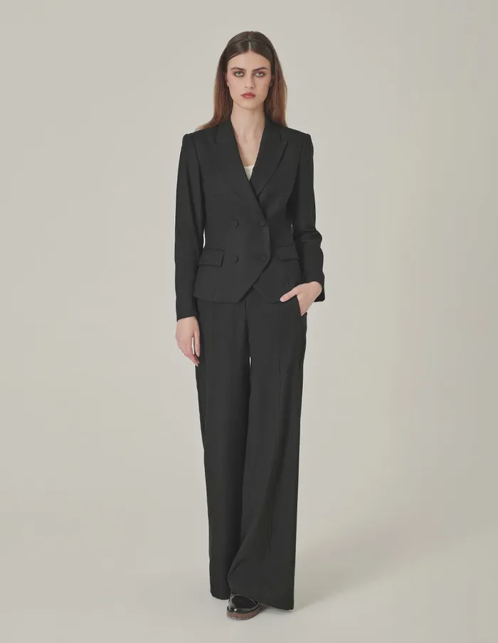 MARYLING Pants and Shorts Black Faux Wool WideLeg Pants Black 8211 Women MARYLING Pants and Shorts Black Faux Wool WideLeg Pants Black 8211 Women