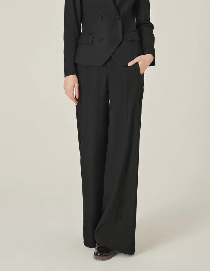 MARYLING Pants and Shorts Black Faux Wool WideLeg Pants Black 8211 Women MARYLING Pants and Shorts Black Faux Wool WideLeg Pants Black 8211 Women