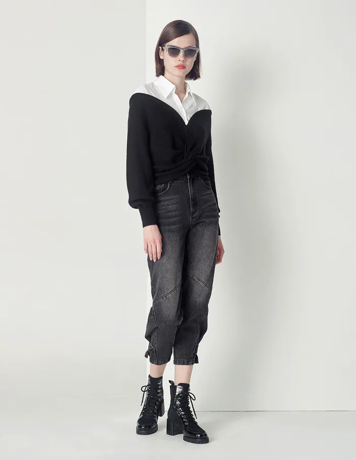 MARYLING Pants and Shorts Black Tapered Feet Cropped Jeans Black 8211 Women