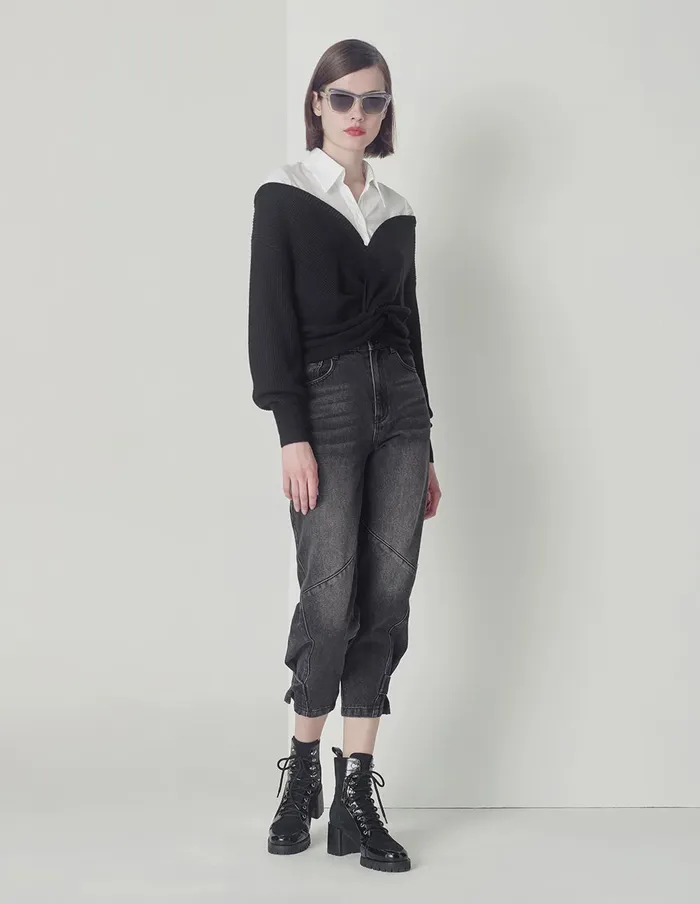 MARYLING Pants and Shorts Black Tapered Feet Cropped Jeans Black 8211 Women MARYLING Pants and Shorts Black Tapered Feet Cropped Jeans Black 8211 Women