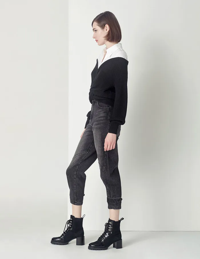 MARYLING Pants and Shorts Black Tapered Feet Cropped Jeans Black 8211 Women MARYLING Pants and Shorts Black Tapered Feet Cropped Jeans Black 8211 Women