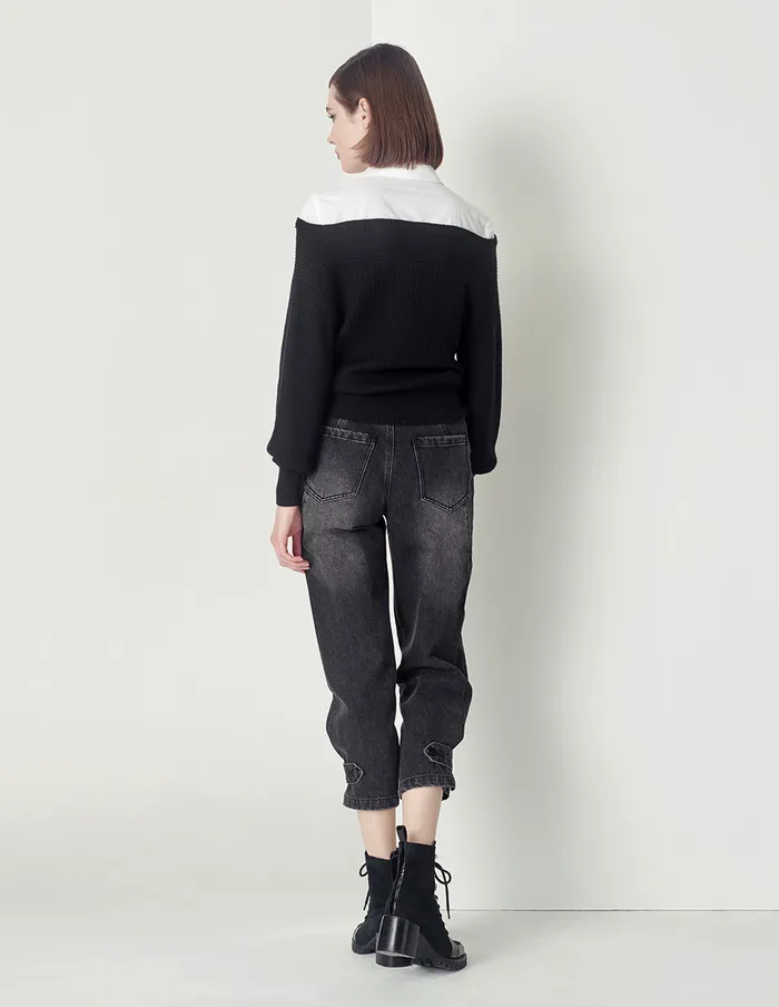 MARYLING Pants and Shorts Black Tapered Feet Cropped Jeans Black 8211 Women MARYLING Pants and Shorts Black Tapered Feet Cropped Jeans Black 8211 Women