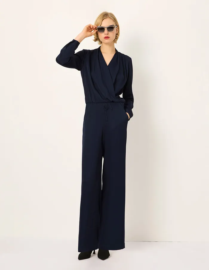 MARYLING Pants and Shorts Dark Blue Elastic Waist Straight Wide Leg Pants Darkblue 8211 Women MARYLING Pants and Shorts Dark Blue Elastic Waist Straight Wide Leg Pants Darkblue 8211 Women