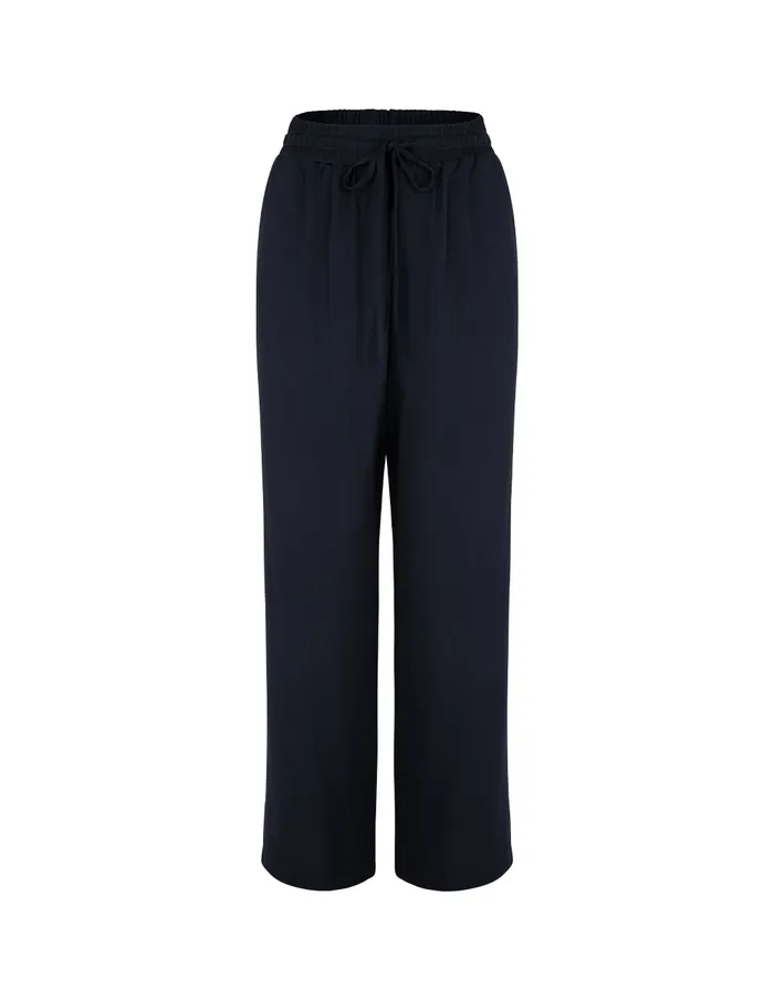 MARYLING Pants and Shorts Dark Blue Elastic Waist Straight Wide Leg Pants Darkblue 8211 Women MARYLING Pants and Shorts Dark Blue Elastic Waist Straight Wide Leg Pants Darkblue 8211 Women