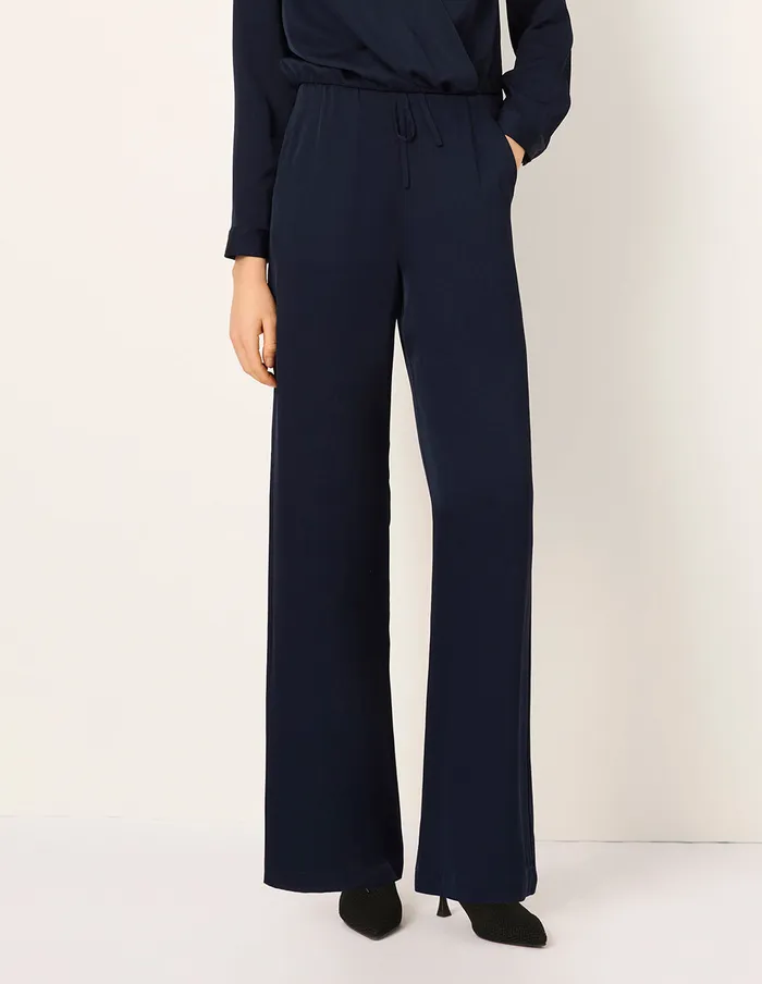 MARYLING Pants and Shorts Dark Blue Elastic Waist Straight Wide Leg Pants Darkblue 8211 Women MARYLING Pants and Shorts Dark Blue Elastic Waist Straight Wide Leg Pants Darkblue 8211 Women