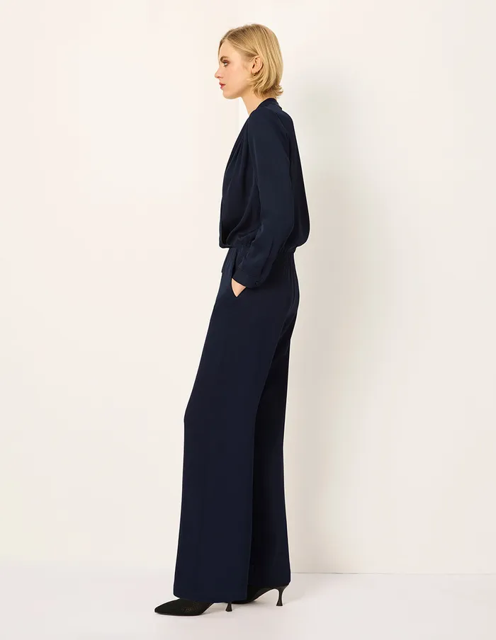 MARYLING Pants and Shorts Dark Blue Elastic Waist Straight Wide Leg Pants Darkblue 8211 Women MARYLING Pants and Shorts Dark Blue Elastic Waist Straight Wide Leg Pants Darkblue 8211 Women