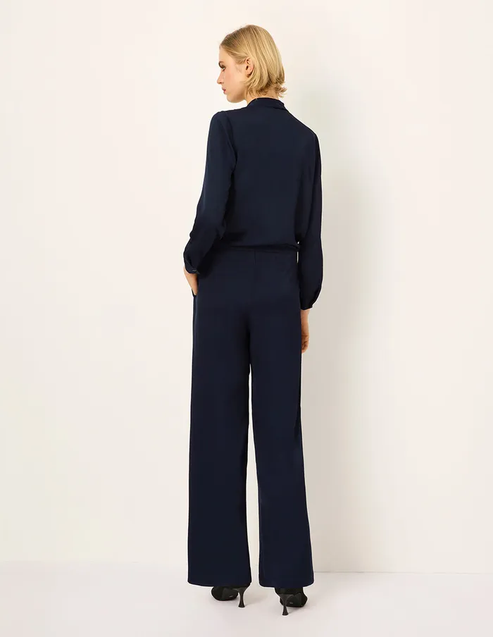 MARYLING Pants and Shorts Dark Blue Elastic Waist Straight Wide Leg Pants Darkblue 8211 Women MARYLING Pants and Shorts Dark Blue Elastic Waist Straight Wide Leg Pants Darkblue 8211 Women
