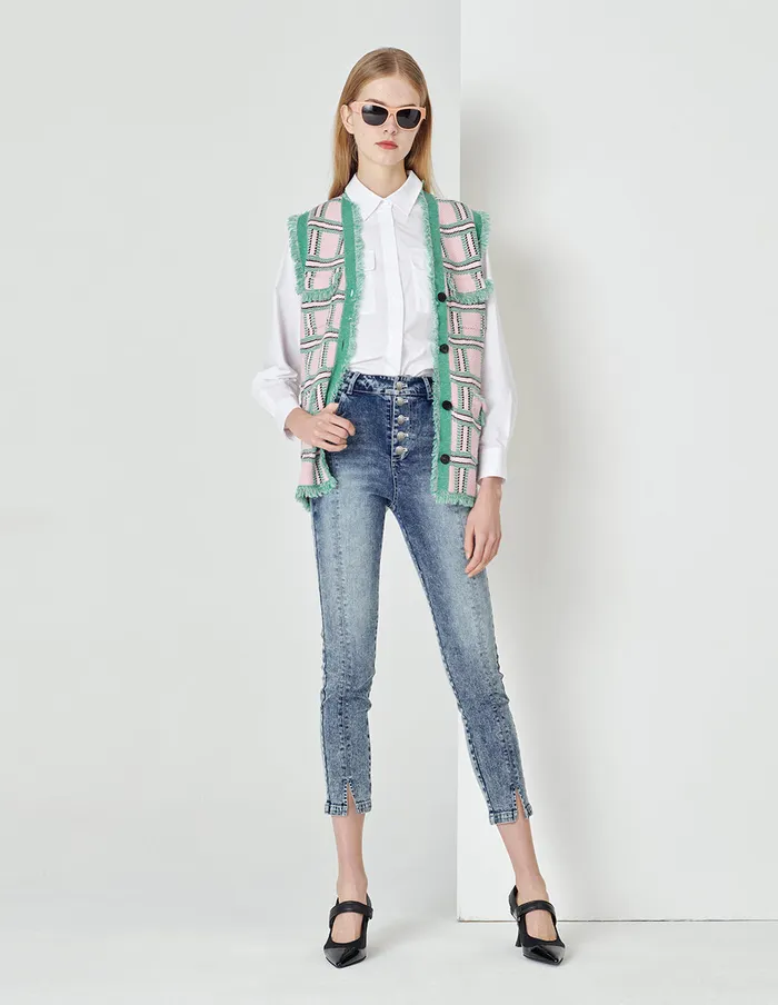 MARYLING Pants and Shorts Denim Blue Metal Decorative Buckle Skinny Denim Cropped Pants Blue 8211 Women MARYLING Pants and Shorts Denim Blue Metal Decorative Buckle Skinny Denim Cropped Pants Blue 8211 Women