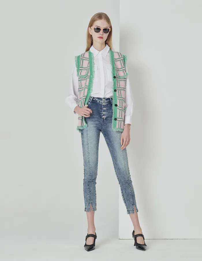 MARYLING Pants and Shorts Denim Blue Metal Decorative Buckle Skinny Denim Cropped Pants Blue 8211 Women MARYLING Pants and Shorts Denim Blue Metal Decorative Buckle Skinny Denim Cropped Pants Blue 8211 Women
