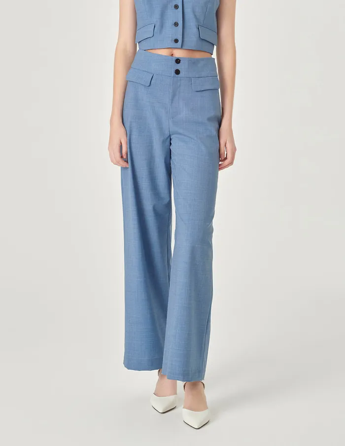 MARYLING Pants and Shorts Mist Blue WideWaisted Embellished WideLeg Pants Blue 8211 Women MARYLING Pants and Shorts Mist Blue WideWaisted Embellished WideLeg Pants Blue 8211 Women