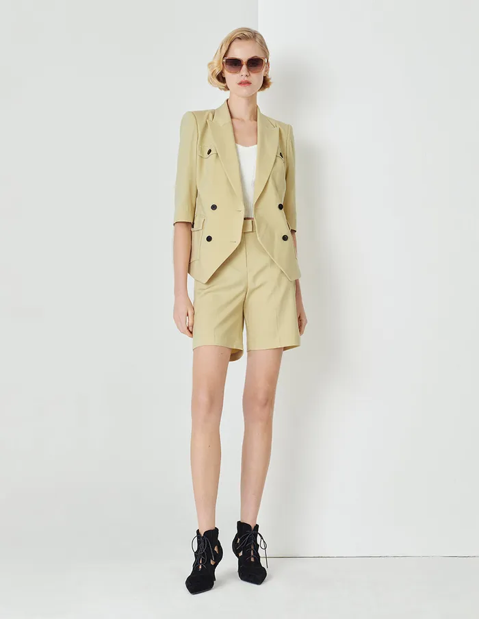 MARYLING Pants and Shorts Sand MidRise Diagonal Pocket Shorts Yellow 8211 Women MARYLING Pants and Shorts Sand MidRise Diagonal Pocket Shorts Yellow 8211 Women