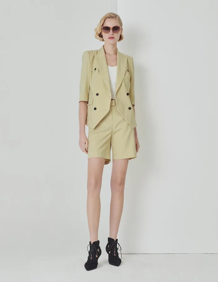 MARYLING Pants and Shorts Sand MidRise Diagonal Pocket Shorts Yellow 8211 Women MARYLING Pants and Shorts Sand MidRise Diagonal Pocket Shorts Yellow 8211 Women