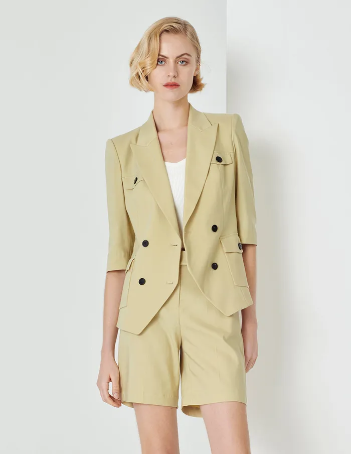MARYLING Pants and Shorts Sand MidRise Diagonal Pocket Shorts Yellow 8211 Women MARYLING Pants and Shorts Sand MidRise Diagonal Pocket Shorts Yellow 8211 Women