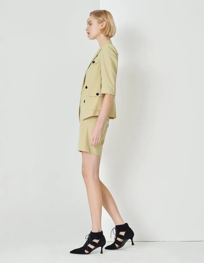 MARYLING Pants and Shorts Sand MidRise Diagonal Pocket Shorts Yellow 8211 Women MARYLING Pants and Shorts Sand MidRise Diagonal Pocket Shorts Yellow 8211 Women