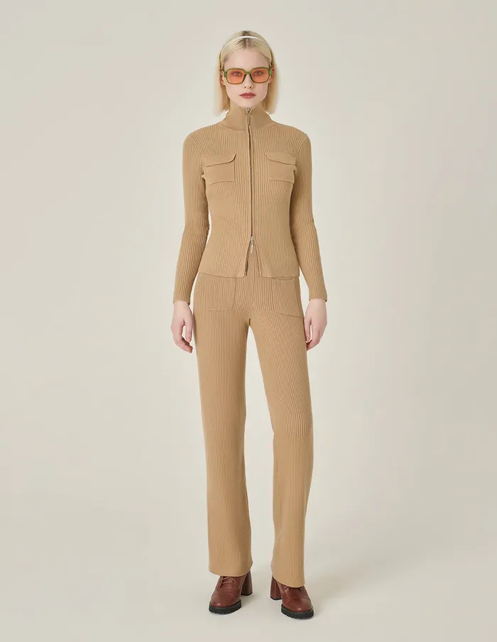 MARYLING Pants and Shorts Straight WideLeg Apricot Pocket Knitted Trousers Sand 8211 Women MARYLING Pants and Shorts Straight WideLeg Apricot Pocket Knitted Trousers Sand 8211 Women