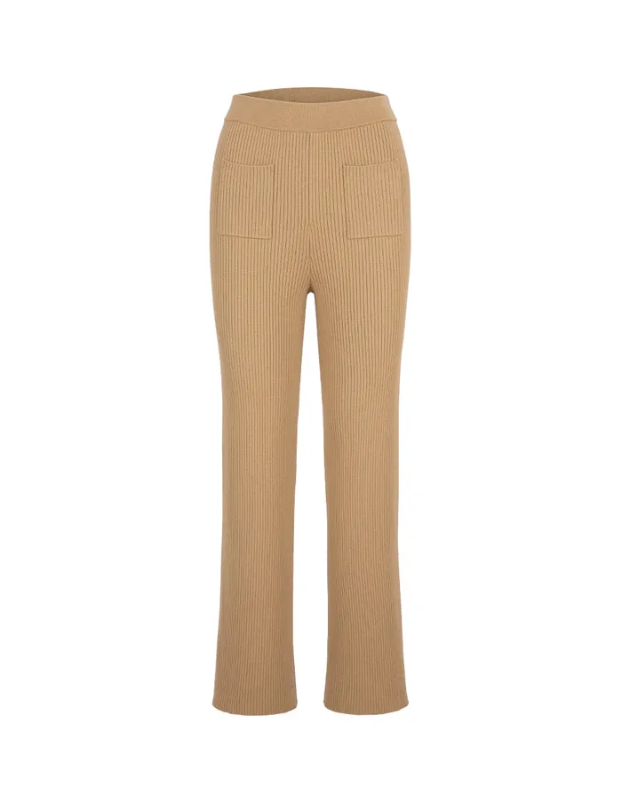 MARYLING Pants and Shorts Straight WideLeg Apricot Pocket Knitted Trousers Sand 8211 Women MARYLING Pants and Shorts Straight WideLeg Apricot Pocket Knitted Trousers Sand 8211 Women