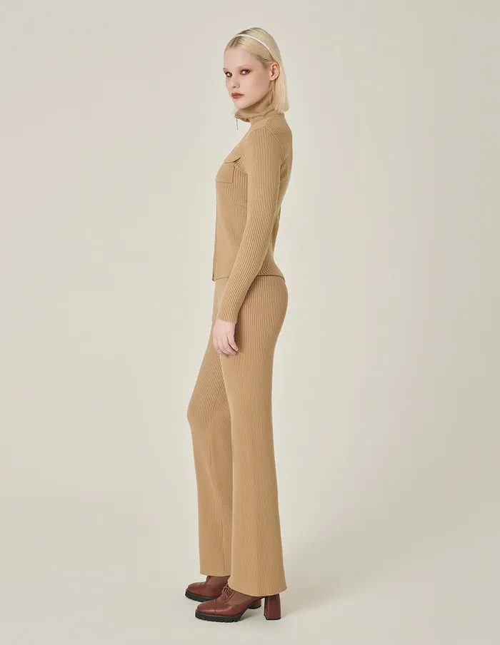 MARYLING Pants and Shorts Straight WideLeg Apricot Pocket Knitted Trousers Sand 8211 Women MARYLING Pants and Shorts Straight WideLeg Apricot Pocket Knitted Trousers Sand 8211 Women