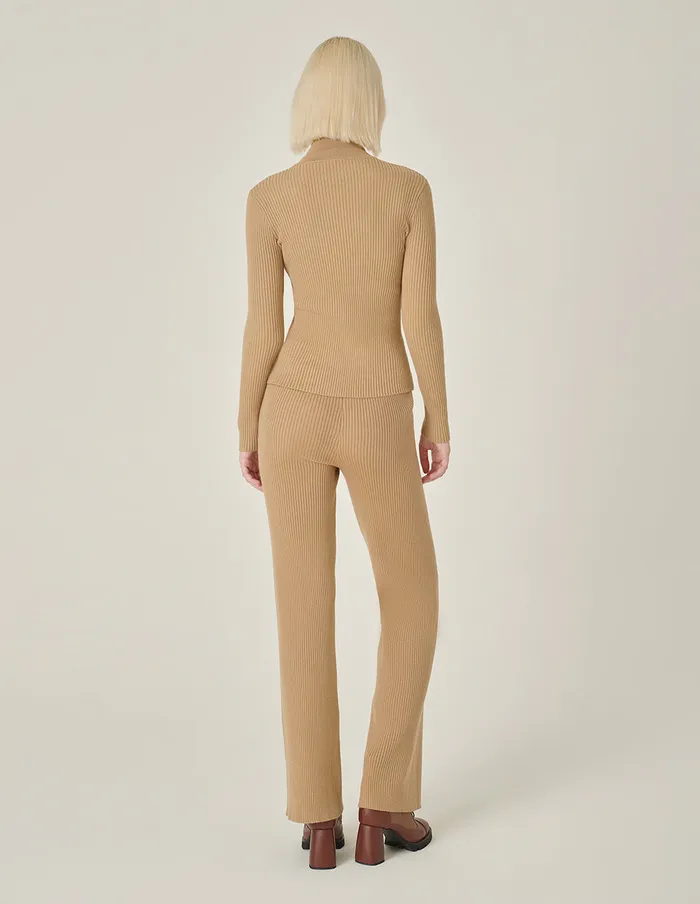 MARYLING Pants and Shorts Straight WideLeg Apricot Pocket Knitted Trousers Sand 8211 Women MARYLING Pants and Shorts Straight WideLeg Apricot Pocket Knitted Trousers Sand 8211 Women