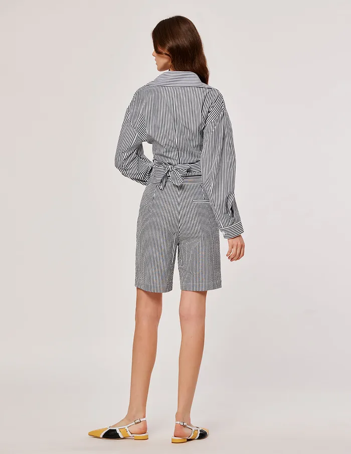 MARYLING Pants and Shorts Stripe Pin Pattern Bermuda Shorts Midnight Blue 8211 Women MARYLING Pants and Shorts Stripe Pin Pattern Bermuda Shorts Midnight Blue 8211 Women