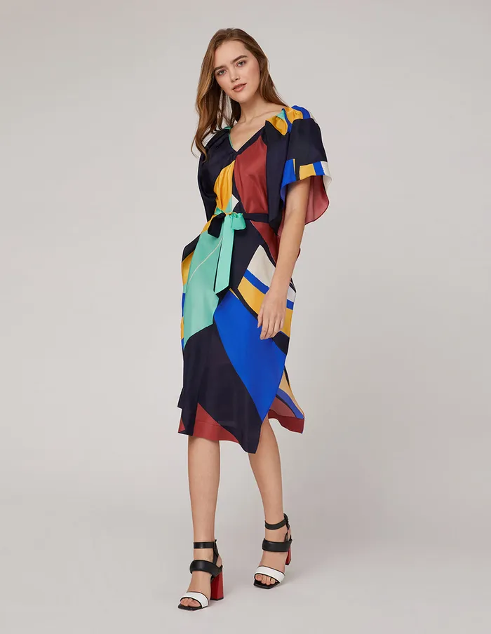 MARYLING Printed Dress Vneck Ruffled Sleeves Dress Mix 8211 Women