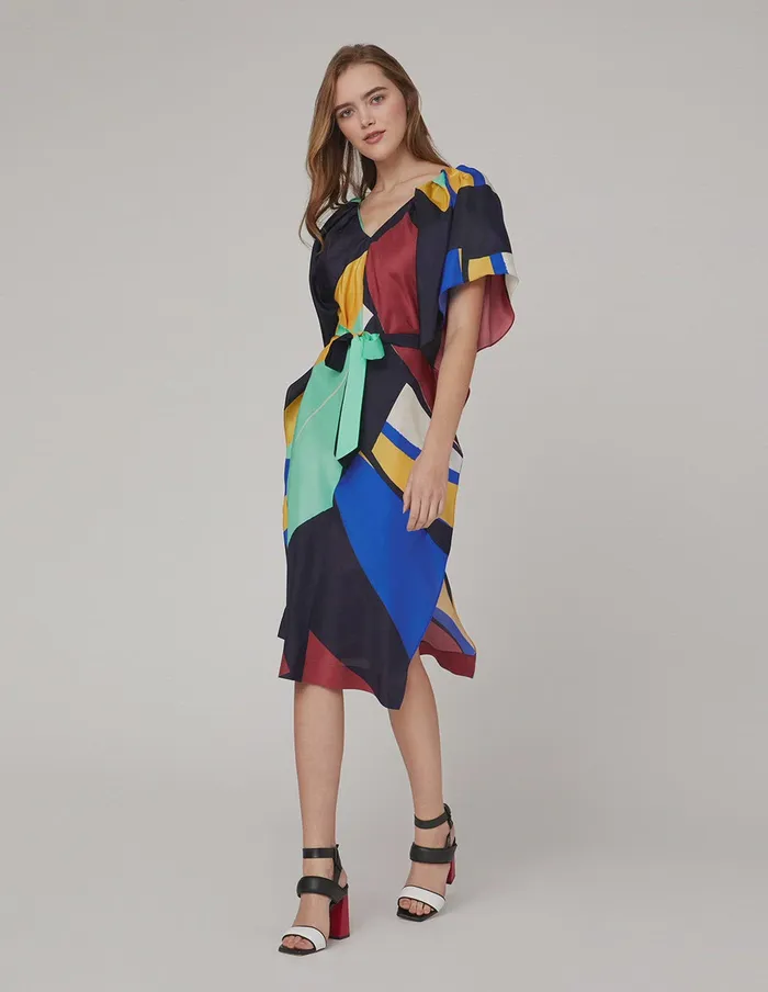 MARYLING Printed Dress Vneck Ruffled Sleeves Dress Mix 8211 Women MARYLING Printed Dress Vneck Ruffled Sleeves Dress Mix 8211 Women