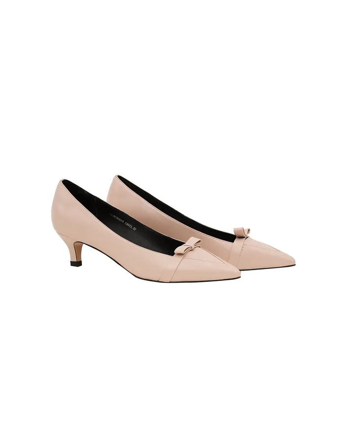 MARYLING Shoes Leather Bow Knot Pointed Toe Low Heel Dress Shoes White 8211 Women