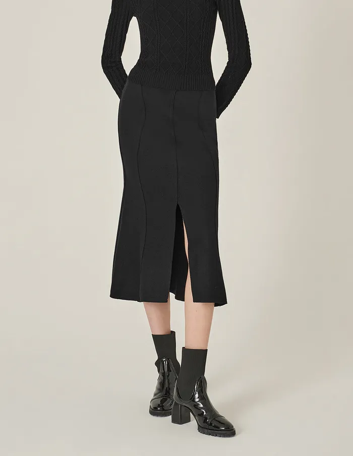 MARYLING Skirts Black Curved Hem SplitFront Midi Skirt Black 8211 Women MARYLING Skirts Black Curved Hem SplitFront Midi Skirt Black 8211 Women