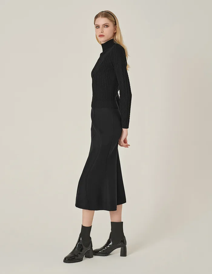 MARYLING Skirts Black Curved Hem SplitFront Midi Skirt Black 8211 Women MARYLING Skirts Black Curved Hem SplitFront Midi Skirt Black 8211 Women
