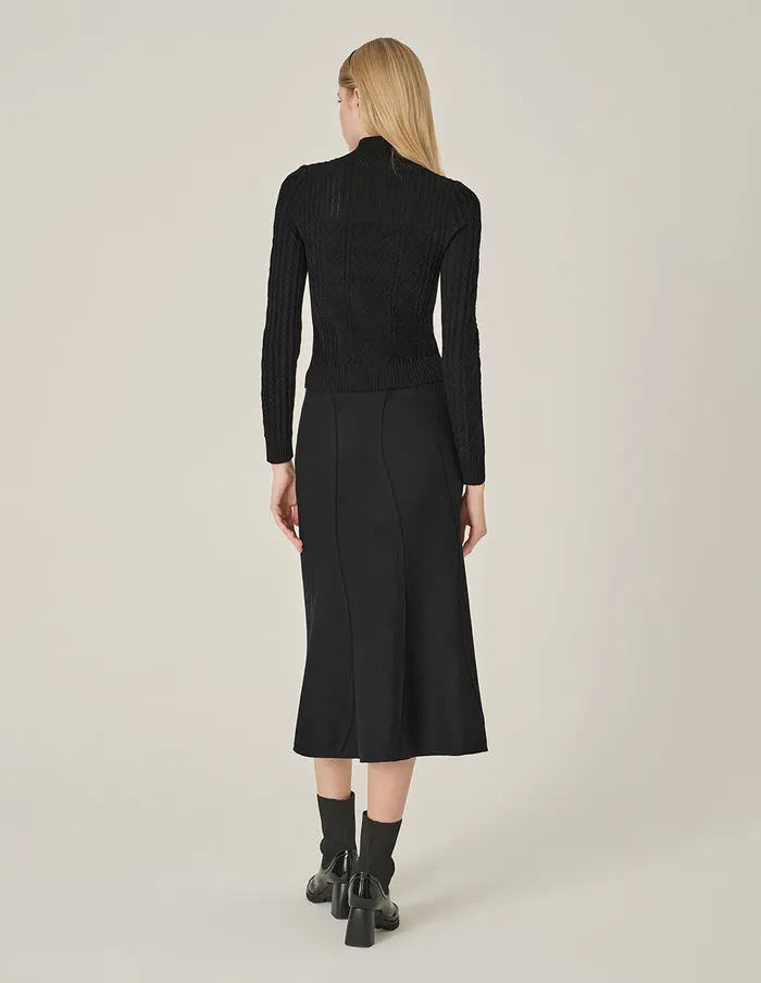 MARYLING Skirts Black Curved Hem SplitFront Midi Skirt Black 8211 Women MARYLING Skirts Black Curved Hem SplitFront Midi Skirt Black 8211 Women